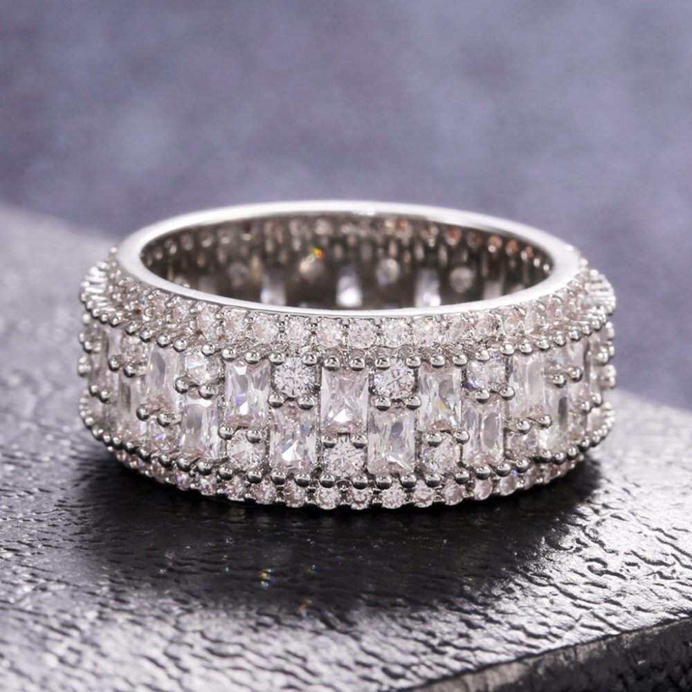 🔥 Fashion Rectangle Round Gems Zircon Luxury Eternity Ring for Women, EVGG1386 - Picture 2 of 15